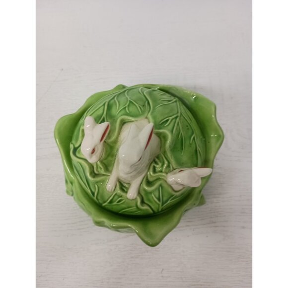 VTG 60s Covered White Rabbits Cabbage Serving Dish Retro Mid Century Modern - Picture 3 of 12